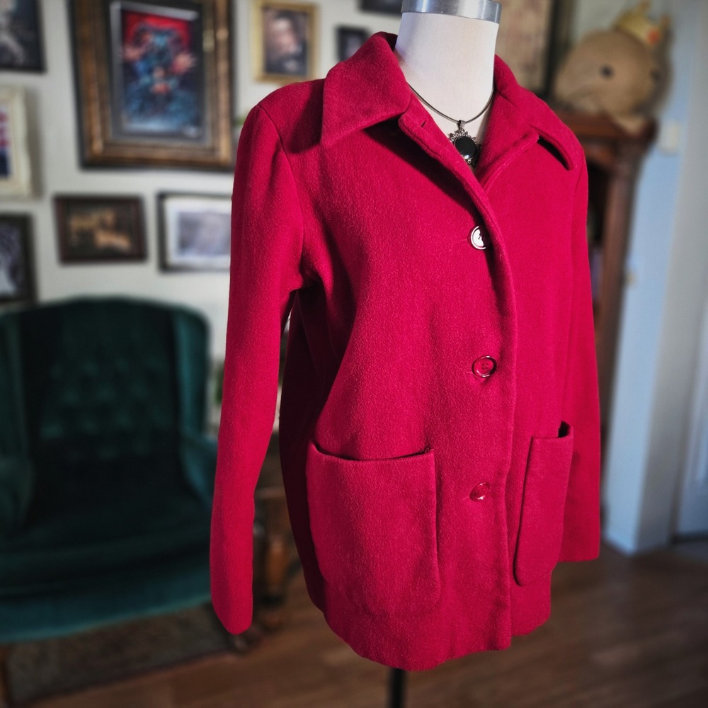 Kristen Blake Pea Coat Jacket Vintage 90s Red Wool Blend 70s Style Womens Small - Picture 3 of 8